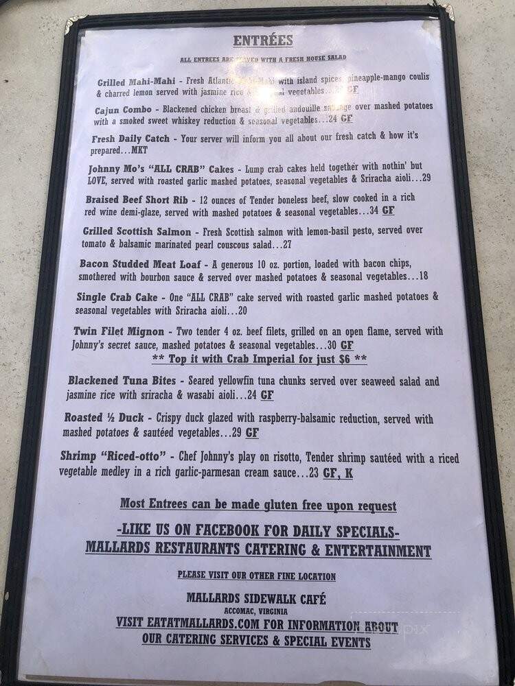 Mallards - Onancock, VA menu_pic