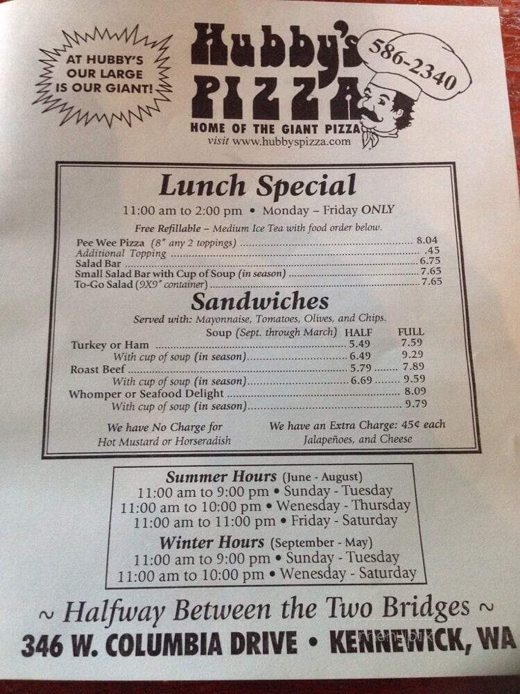 Hubby's Pizza - Kennewick, WA menu_pic