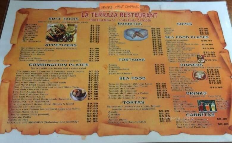 La Terraza - Santa Paula, CA menu_pic