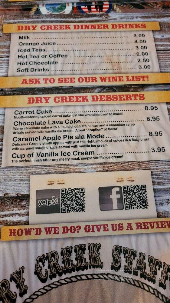 Dry Creek Station & Cattle Co - Bella Vista, CA menu_pic