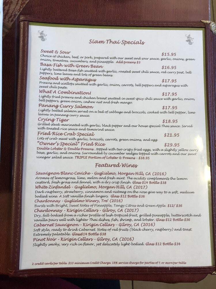 Siam Thai Restaurant - Morgan Hill, CA menu_pic