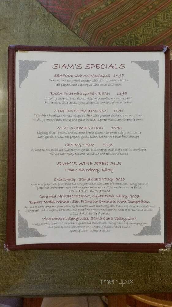 Siam Thai Restaurant - Morgan Hill, CA menu_pic