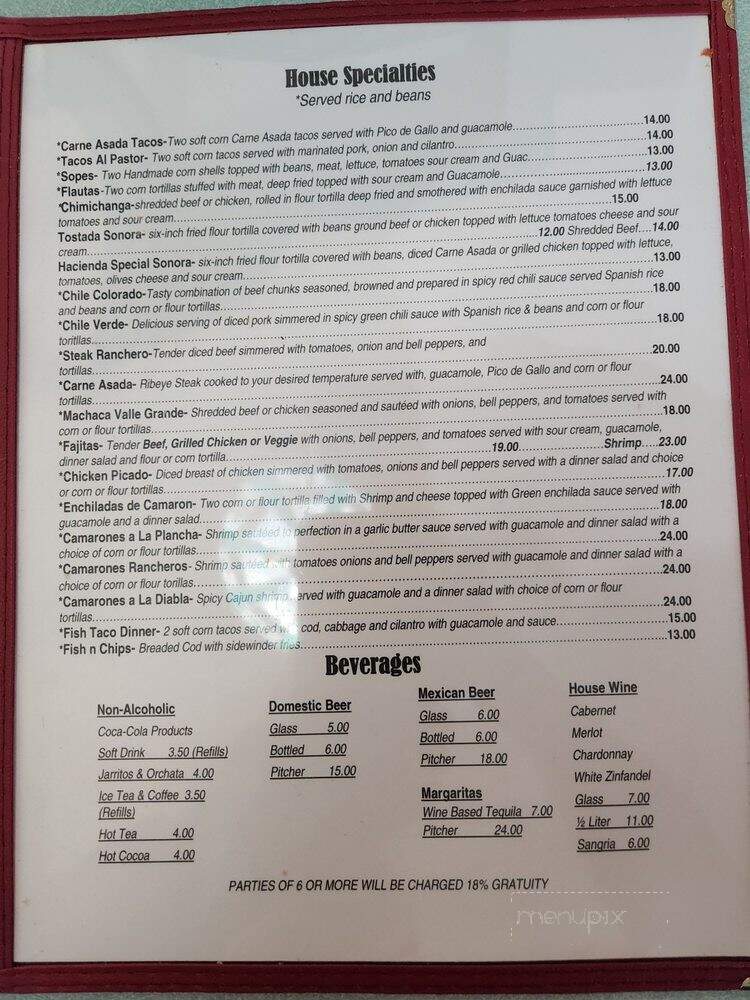 La Hacienda Restaurant - Angels Camp, CA menu_pic