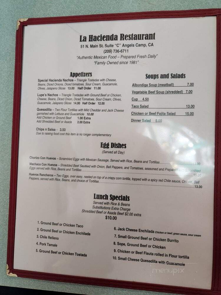 La Hacienda Restaurant - Angels Camp, CA menu_pic