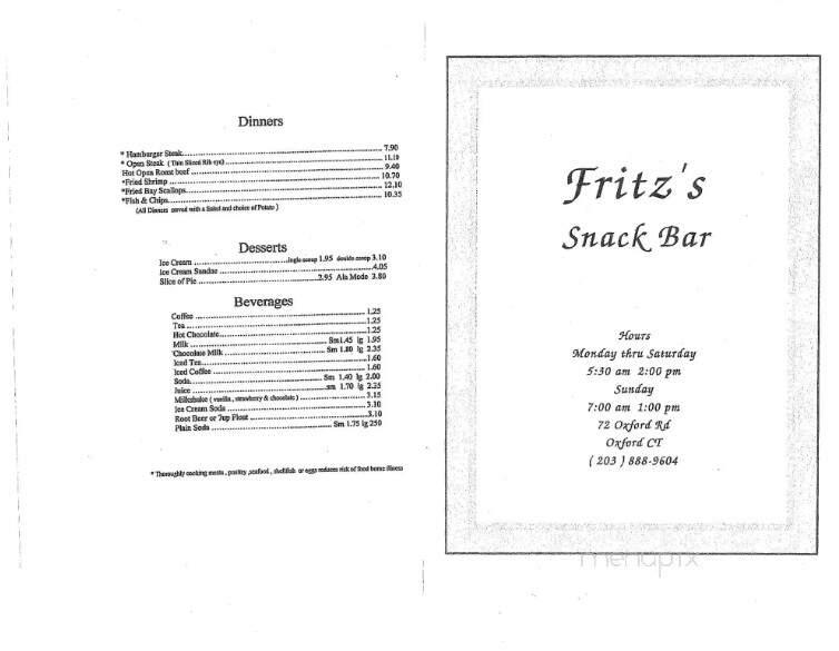 Bobby Fritz Snack Bar - Oxford, CT menu_pic