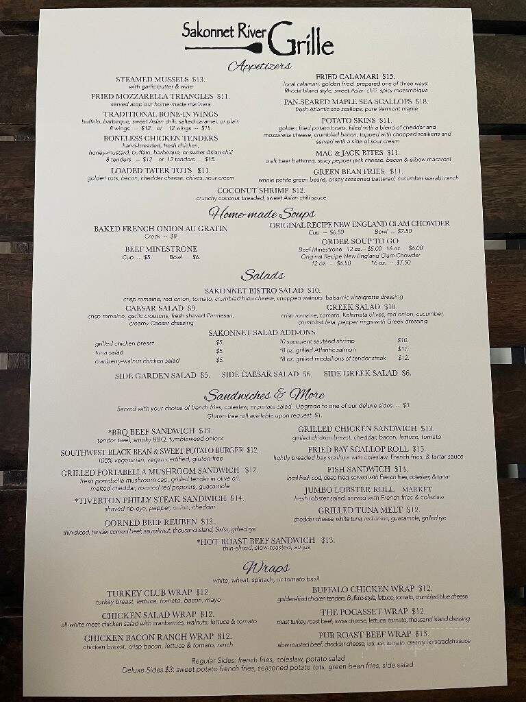 Sakonnet River Grille - Tiverton, RI menu_pic
