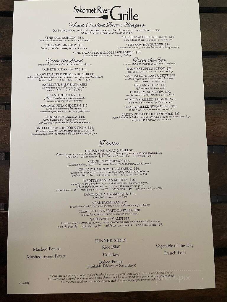 Sakonnet River Grille - Tiverton, RI menu_pic