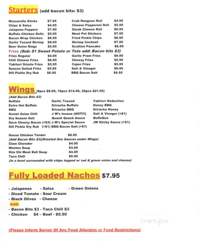 Jw's Pub - Coventry, RI menu_pic