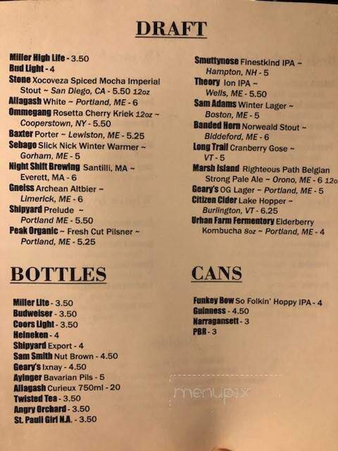 Garden Street Bowl - Kennebunk, ME menu_pic