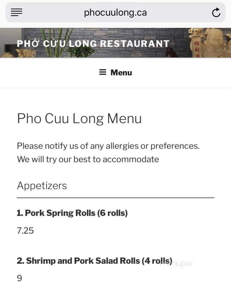 Pho Cuu Long Restaurant - Winnipeg, MB menu_pic