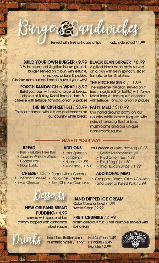 The Porch at ETX - Tyler, TX menu_pic