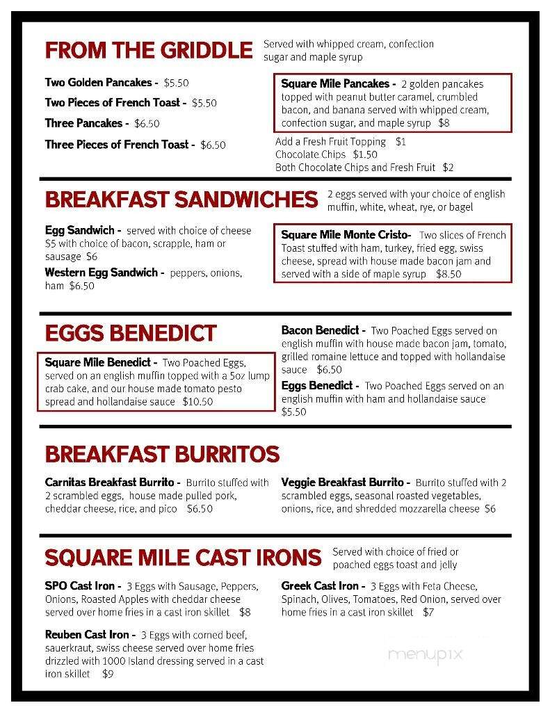 Square Mile Public House - Mountville, PA menu_pic