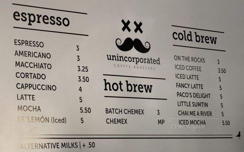 Unincorporated Coffee Roasters - Altadena, CA menu_pic