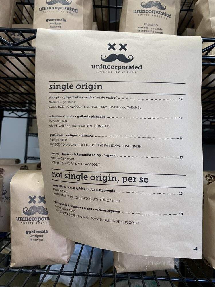 Unincorporated Coffee Roasters - Altadena, CA menu_pic