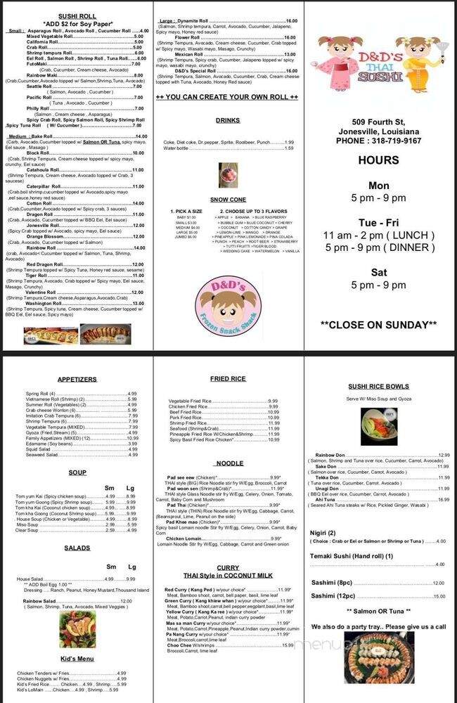 D&D's Thai-Sushi - Jonesville, LA menu_pic