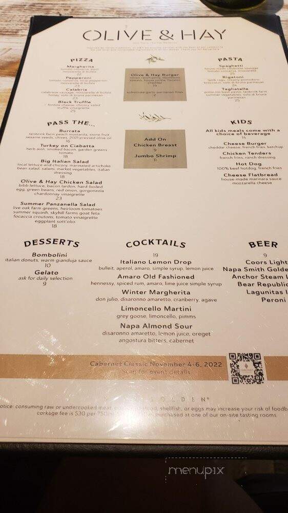 Olive & Hay - Napa, CA menu_pic