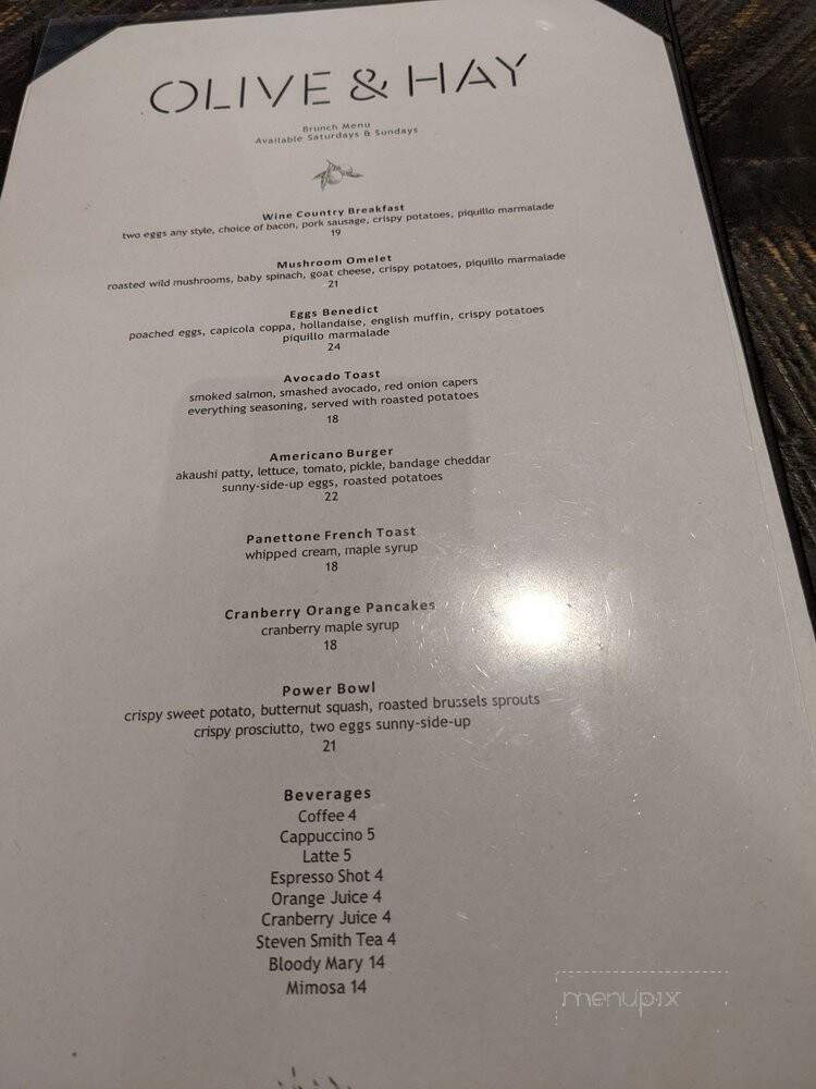 Olive & Hay - Napa, CA menu_pic