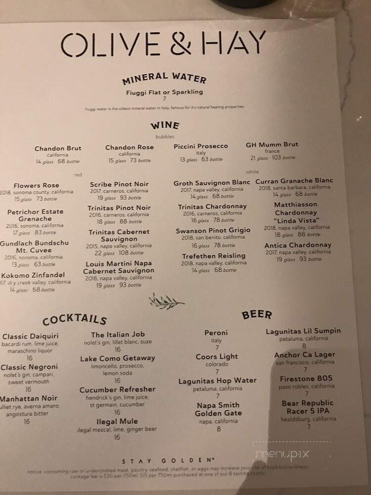 Olive & Hay - Napa, CA menu_pic