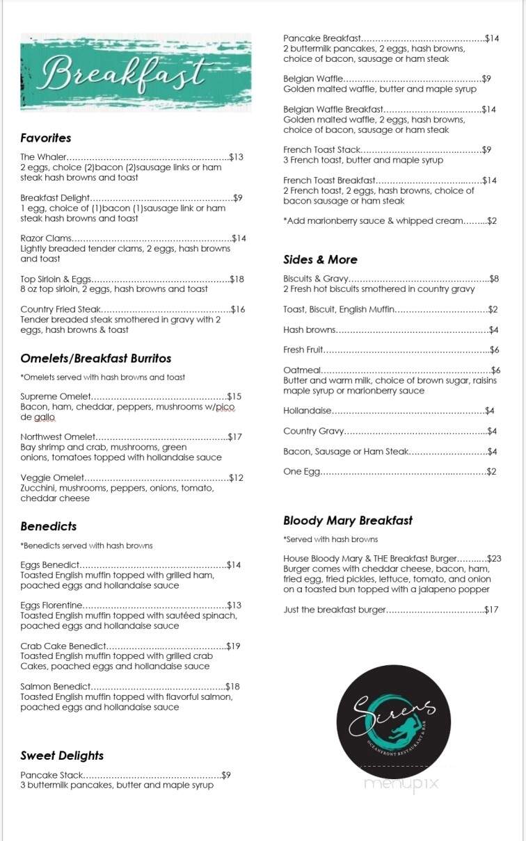 Sirens Oceanfront Restaurant & Bar - Depoe Bay, OR menu_pic