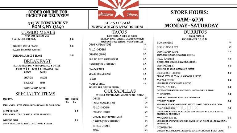 Arizona Tacos - Rome, NY menu_pic