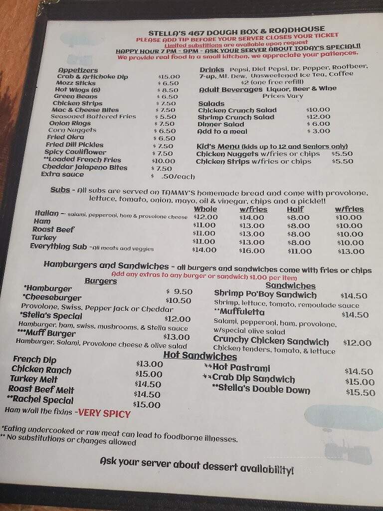 Stella's 467 DoughBox & Roadhouse - Afton, WY menu_pic