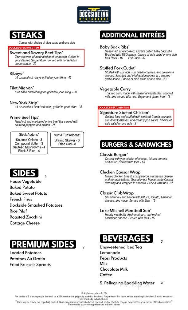 Dockside Inn Restaurant - Cadillac, MI menu_pic