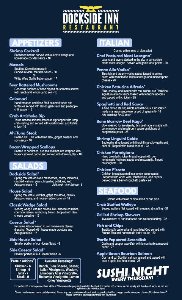 Dockside Inn Restaurant - Cadillac, MI menu_pic