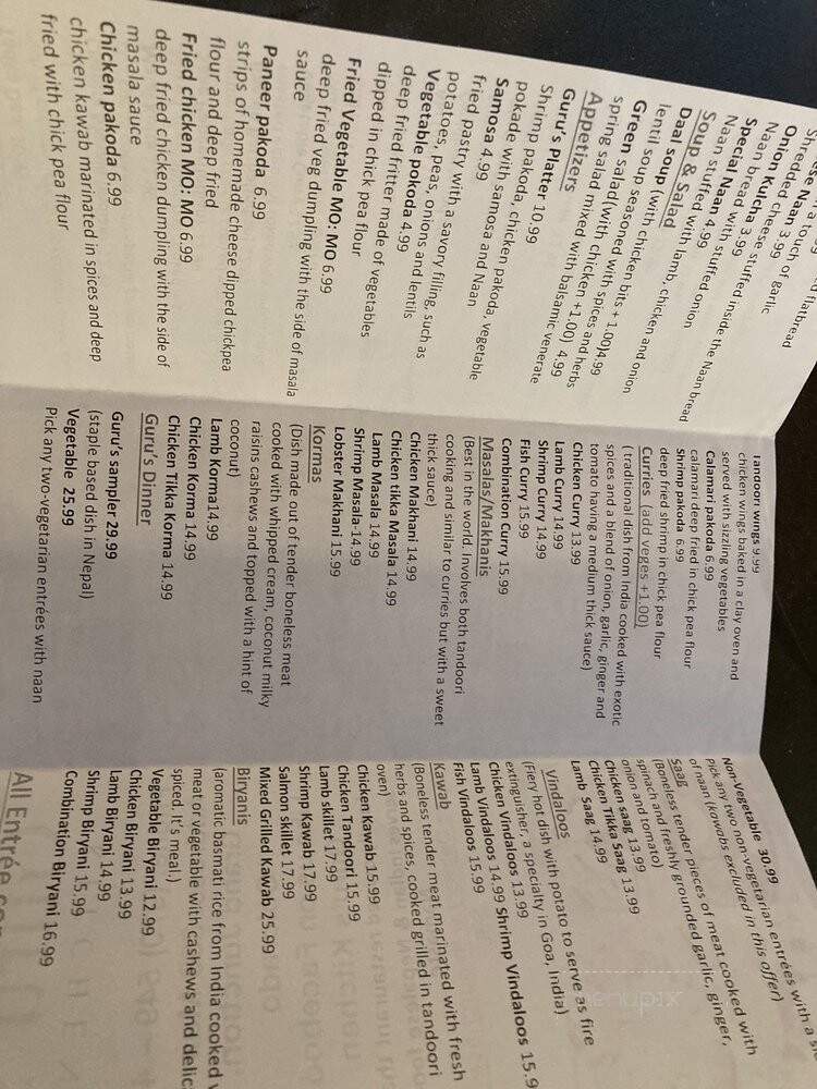 Guru's Kitchen - Grand Junction, CO menu_pic