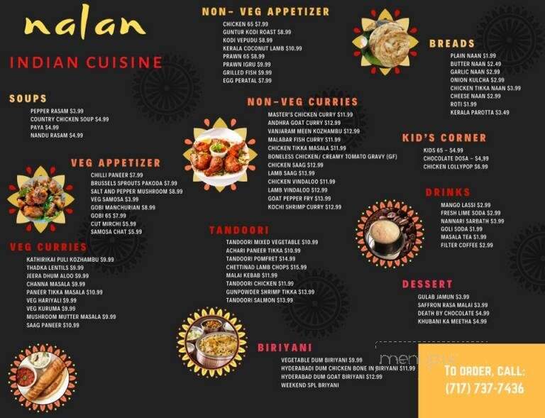 Nalan Indian Cuisine - Lemoyne, PA menu_pic