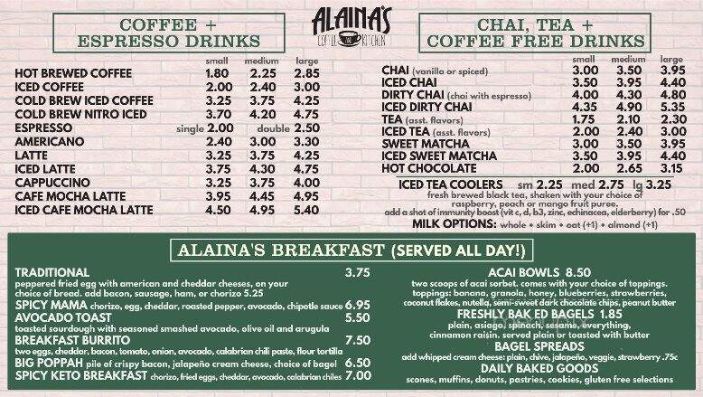 Alaina's Coffee and Kitchen - West Greenwich, RI menu_pic
