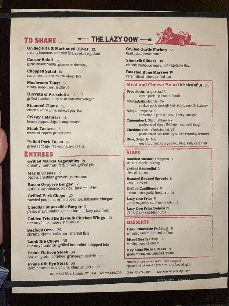 The Lazy Cow - Bayside, NY menu_pic