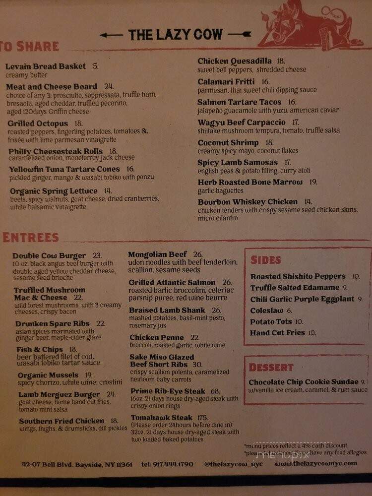 The Lazy Cow - Bayside, NY menu_pic