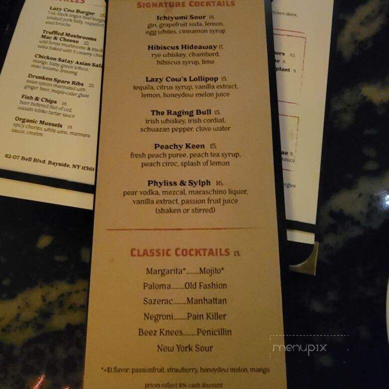 The Lazy Cow - Bayside, NY menu_pic