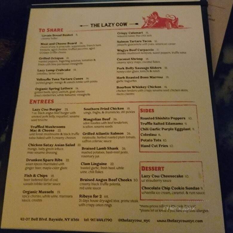 The Lazy Cow - Bayside, NY menu_pic