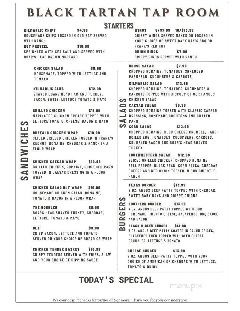 Black Tartan Tap Room - Powells Point, NC menu_pic