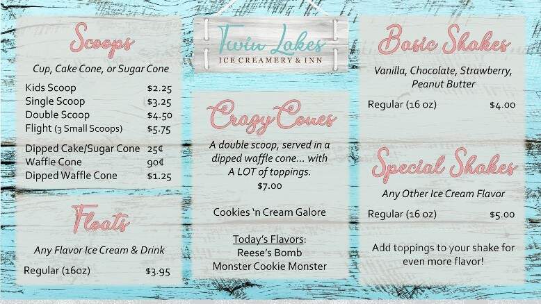 Twin Lakes Ice Creamery & Inn - Leitchfield, KY menu_pic