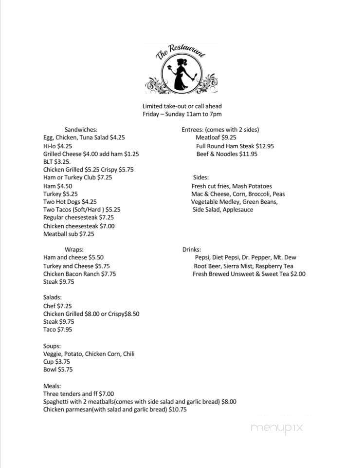 The Restaurant - Lewistown, PA menu_pic