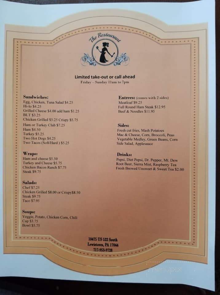 The Restaurant - Lewistown, PA menu_pic
