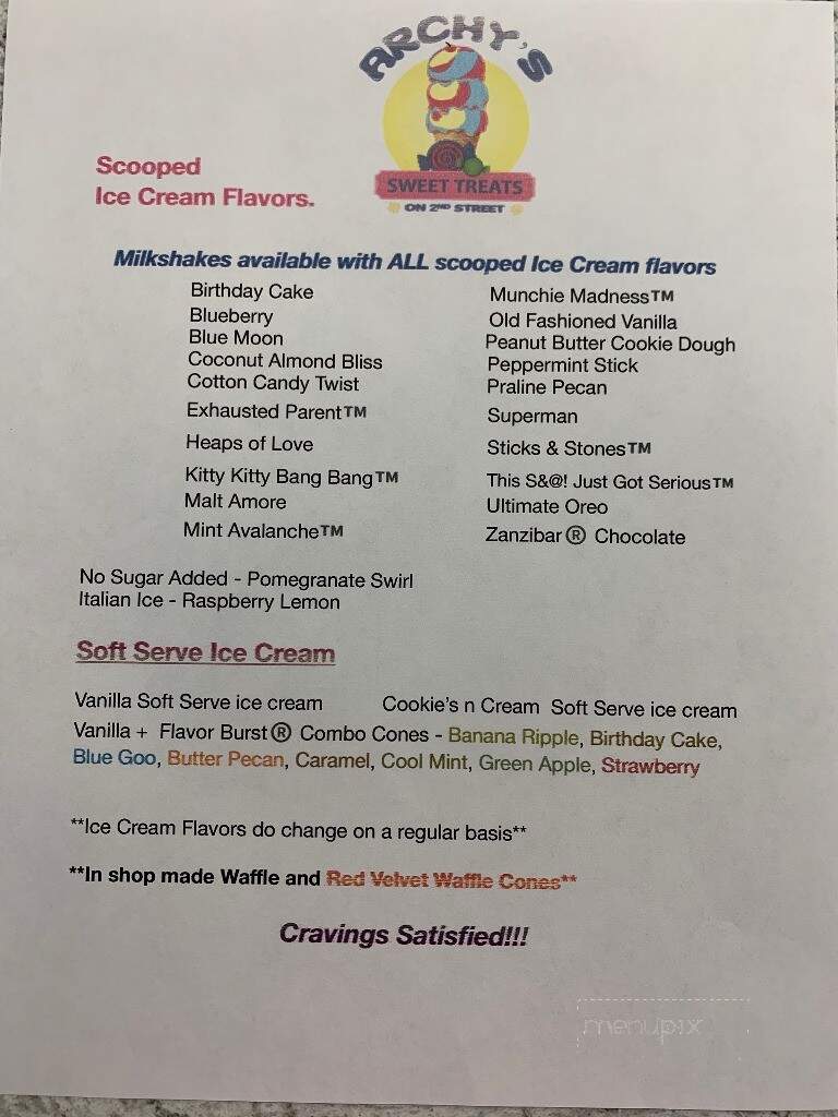 Archy's Sweet Treats On 2nd Street - Peotone, IL menu_pic