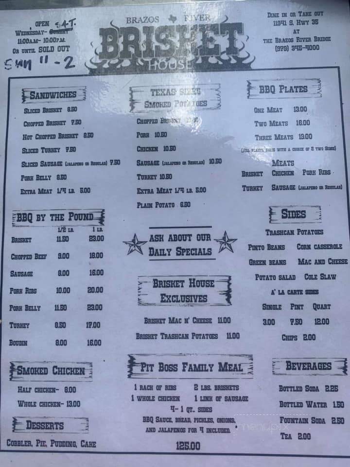 Online Menu of Brazos River Brisket House, West Columbia, TX