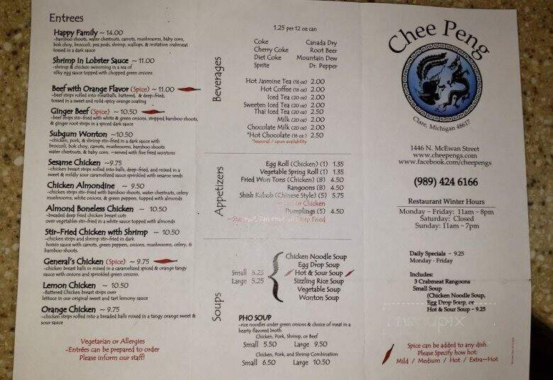 Chee Peng - Clare, MI menu_pic