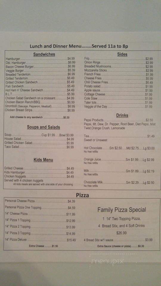 Pioneer Cafe - Bowling Green, IN menu_pic
