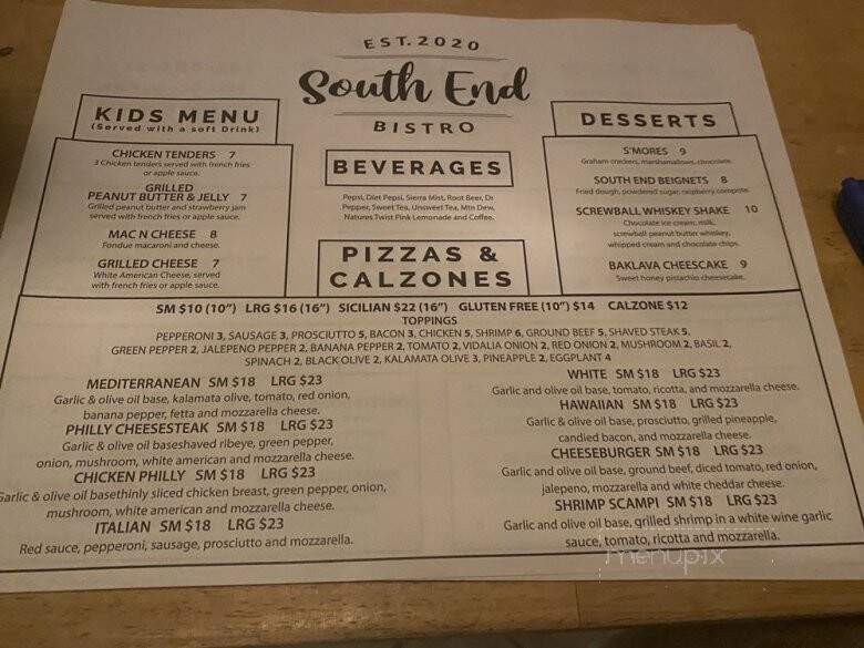South End Bistro - Pawleys Island, SC menu_pic