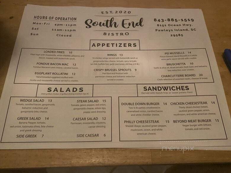 South End Bistro - Pawleys Island, SC menu_pic