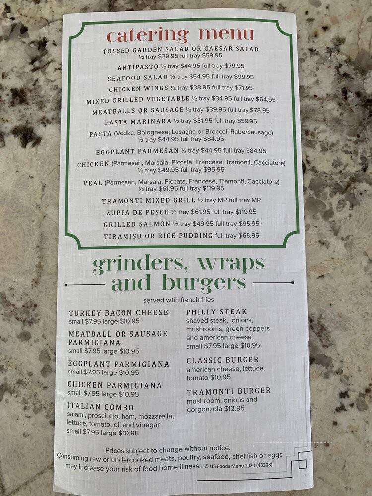 Tramonti Ristorante - Thomaston, CT menu_pic
