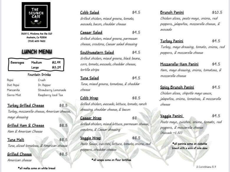 The Brunch Cafe - Anaheim, CA menu_pic