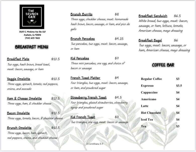 The Brunch Cafe - Anaheim, CA menu_pic