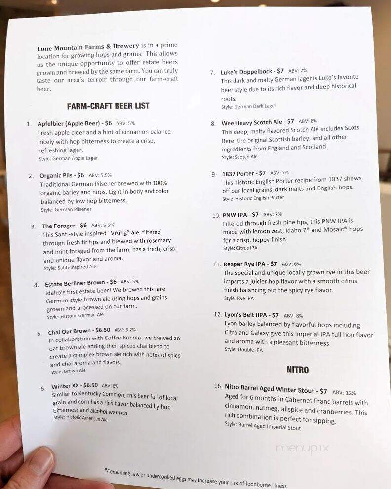 Lone Mountain Farms & Brewery - Hayden, ID menu_pic