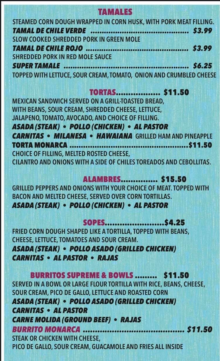 Taqueria Monarca - Onalaska, WI menu_pic