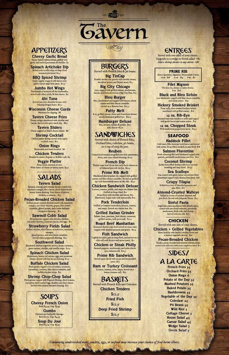Hall's Tavern At Coventry - Fort Wayne, IN menu_pic